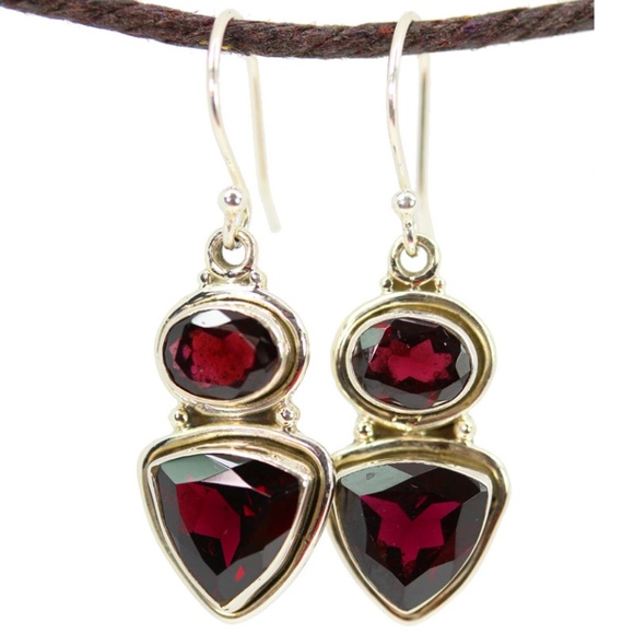 Trillion and Oval Cut Garnet Earrings - Picture 1 of 1